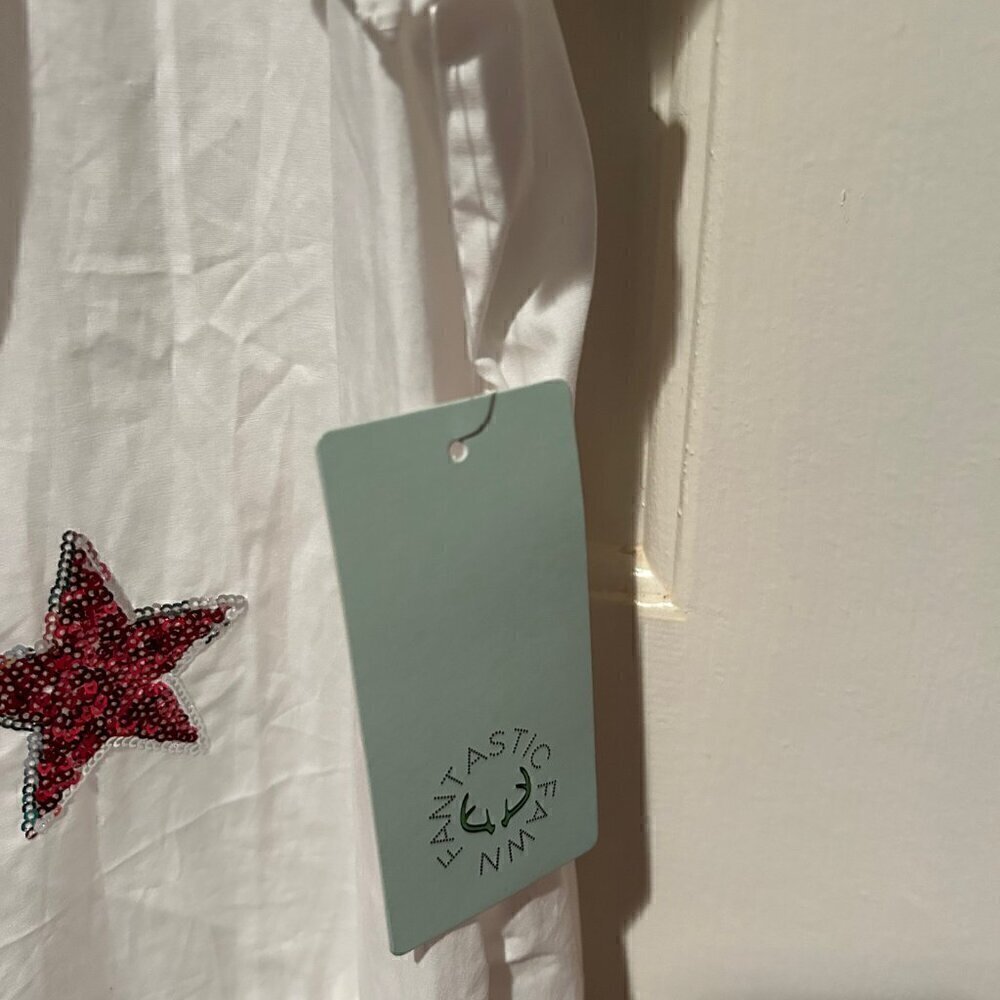 Fantastic Fawn White Ruffle Dress with Red & Blue Star Appliqués - Picture 3 of 4